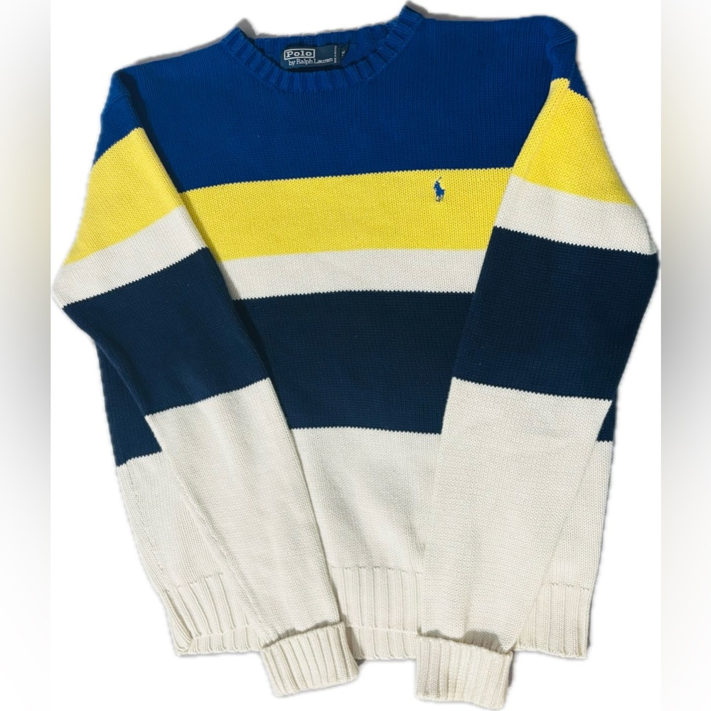 Ralph Lauren Men's Crewneck Sweater - Blue, Yellow, White